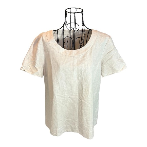 Ellen Tracy Linen Tunic Button Back Top Tan Size Medium - Picture 1 of 10
